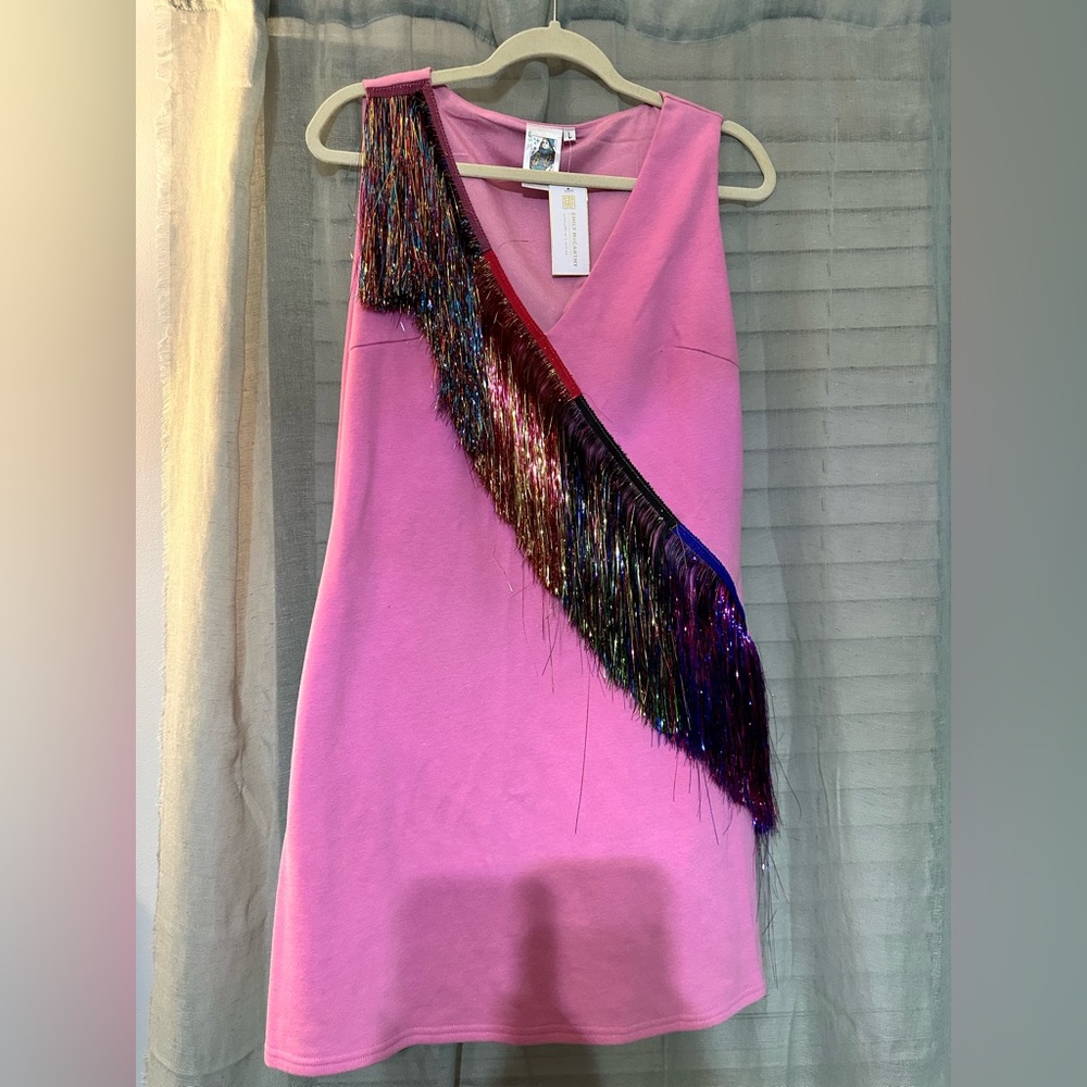Queen of sparkles diagonal fringe dress